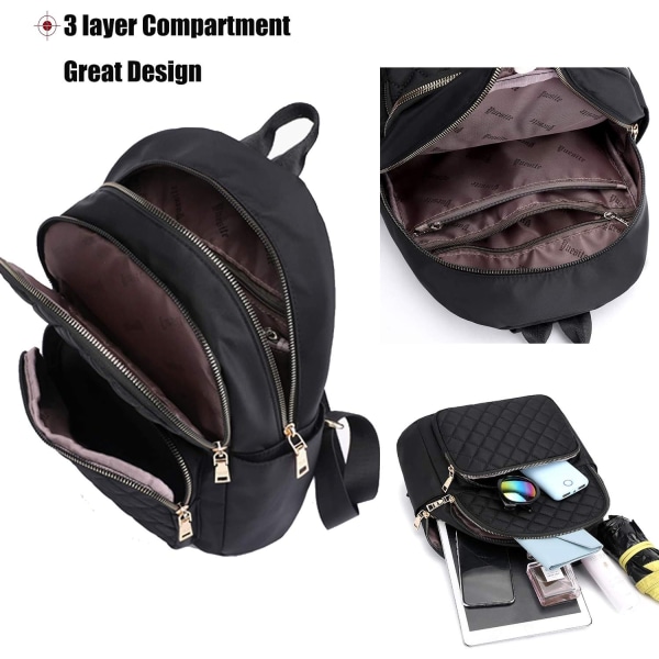 Women's Casual Backpack - Anti-Theft Nylon Small Backpack, Black — image 2
