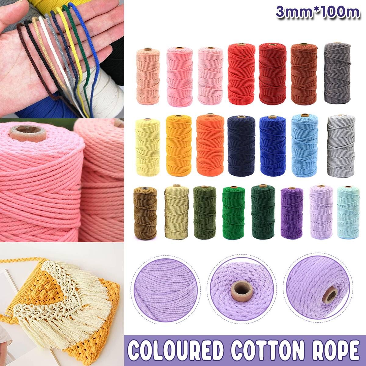 3mm Colored Cotton Rope DIY Hand Woven Macrame Cord Tapestry Binding Craft Rope - Dark Pink โ image 2
