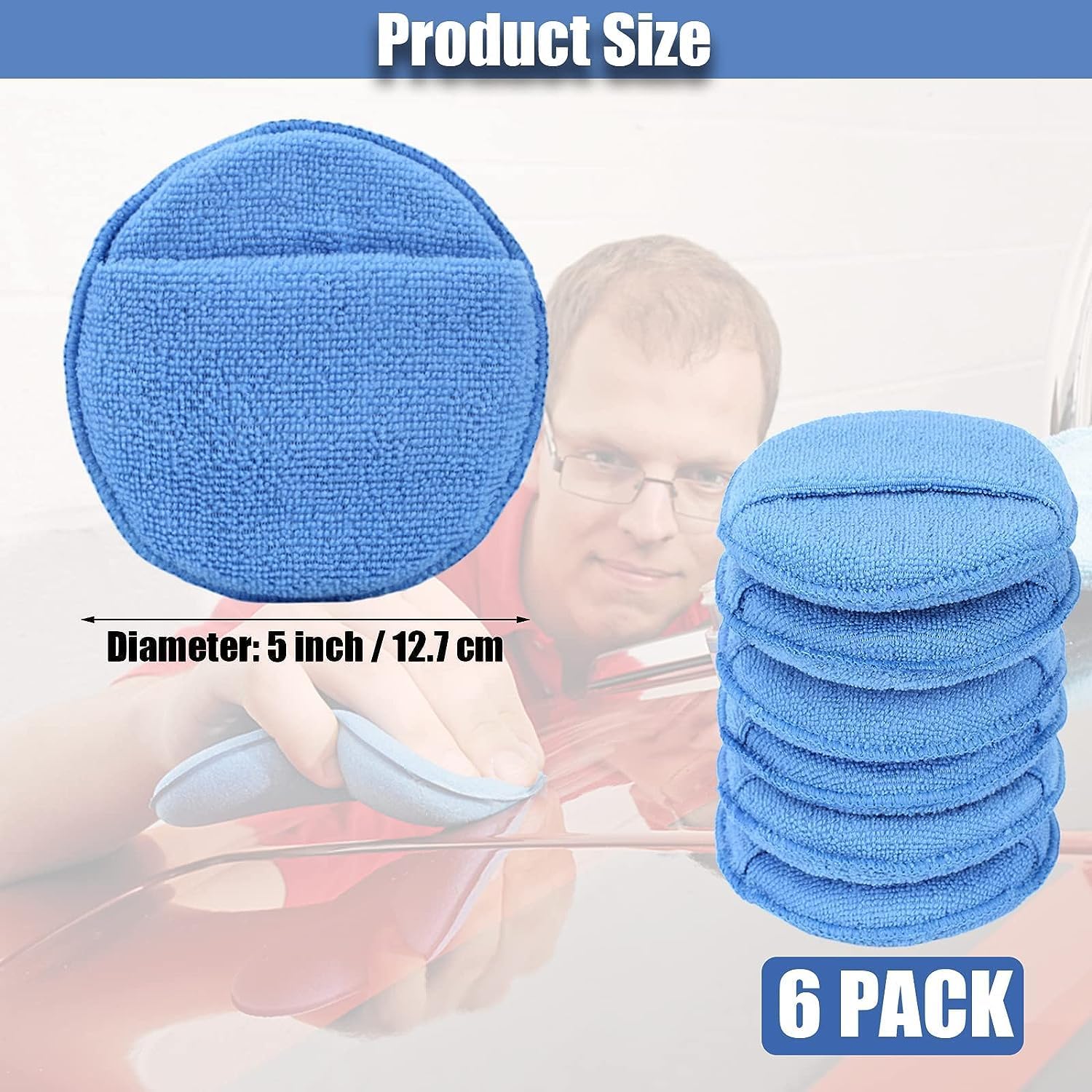 Microfiber Wax Applicator Pads, Car Wax Applicator with Finger Pocket, Buffing & Detail Polishing Foam Pads for Car Cleaning and Fine Polishing (5 inch, 6 — image 4