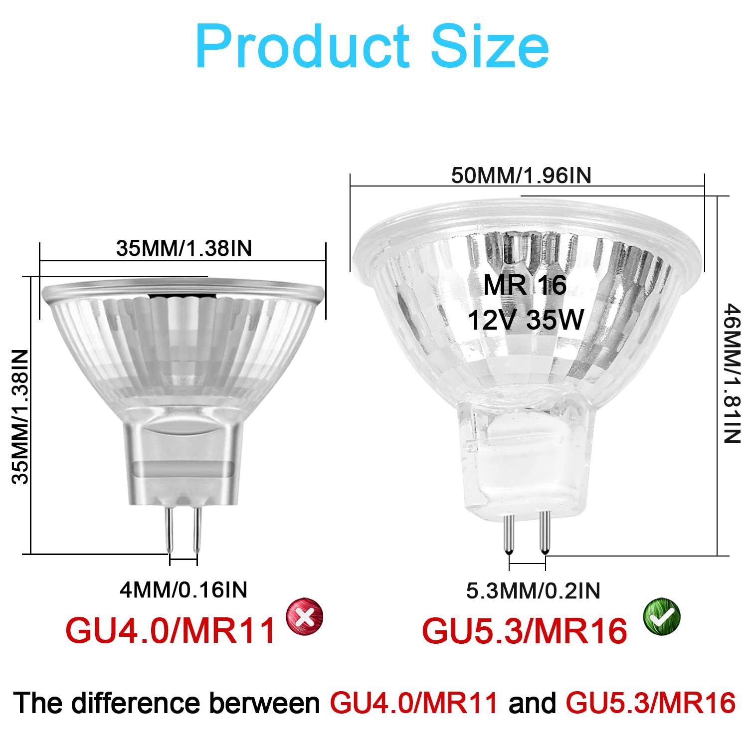 MR16 Halogen Bulb 35W Dimmable 12V GU5.3 Bi Pin Base Spotlight with Long Lifespan, 2700K Warm White MR16 Bulbs 6 Pack