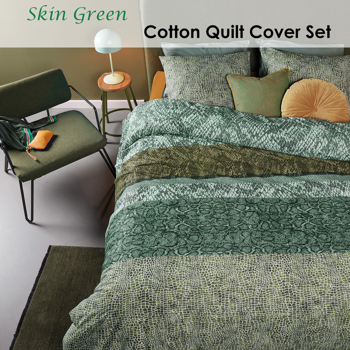 Bedding House Skin Green Cotton Quilt Cover Set Queen — image 2