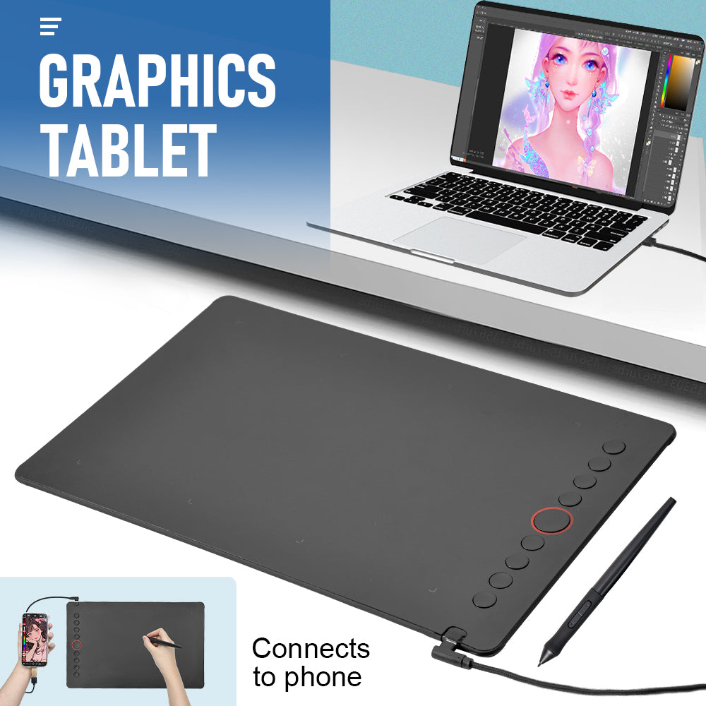 Digital Graphics Tablet Drawing Pad 8192 Levels Large Working Area 285 × 180mm Compatible with Win/MacOS Support PC/Mobile for Drawing Designing Teaching — image 3