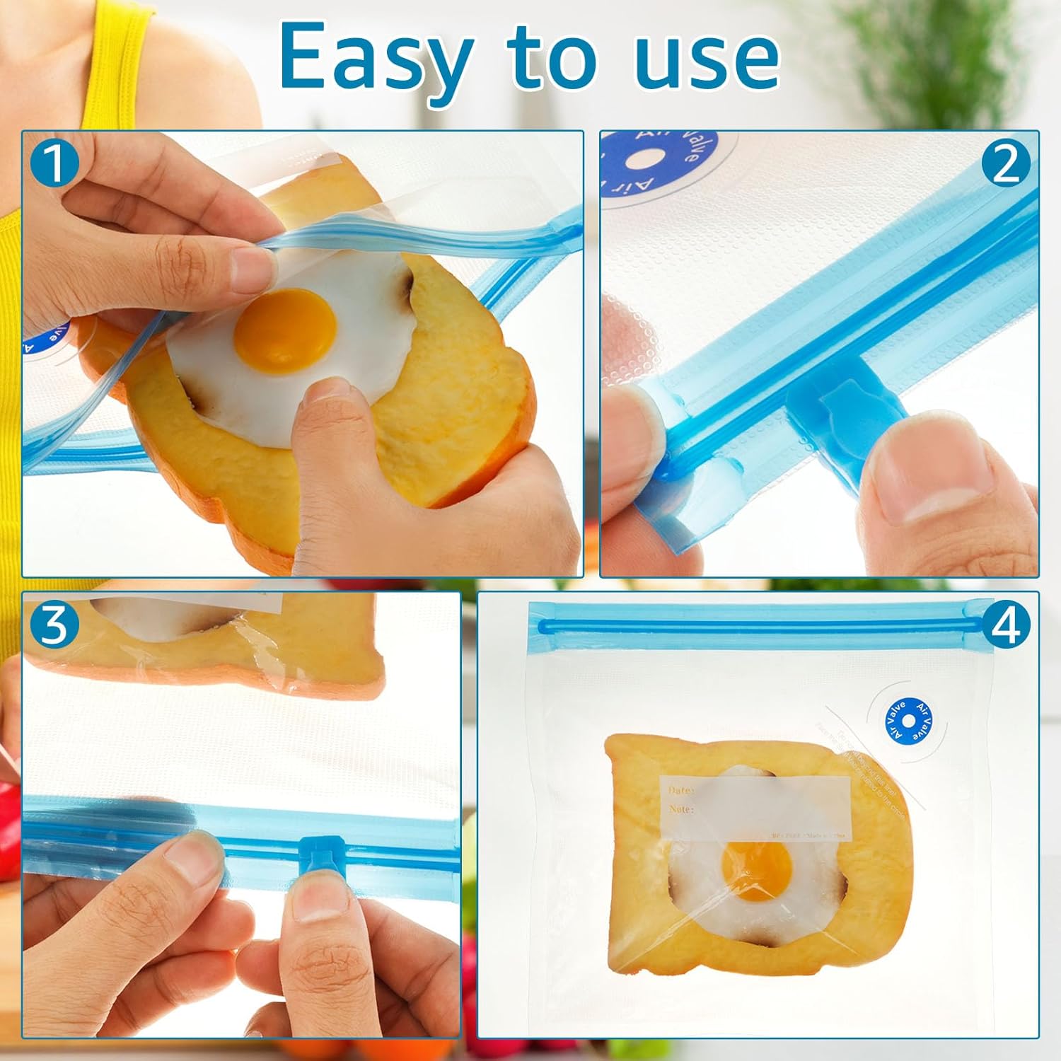 Vacuum Sealer Bags Leak Proof Reusable Food Storage Keep Fresh Easy to Use Zipper Freezer Space Saving Gallon Bag for Kitchens (14) — image 4