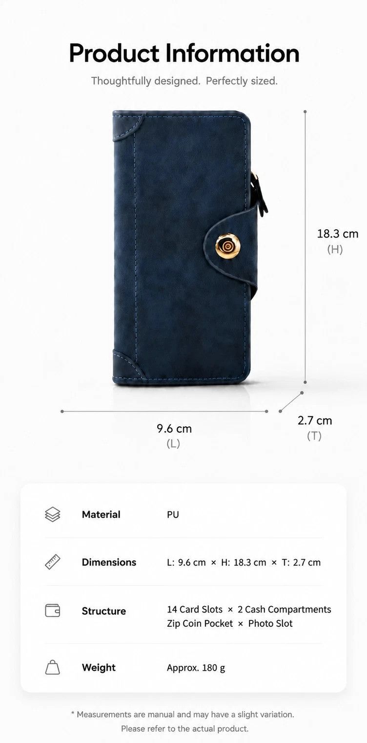 Solid Color Long Men's Wallet 2 Pcs Set, Magnetic Multi-Card Hand Clutch, Portable Daily Money Clip, Perfect Gift Bundle, Black — image 6