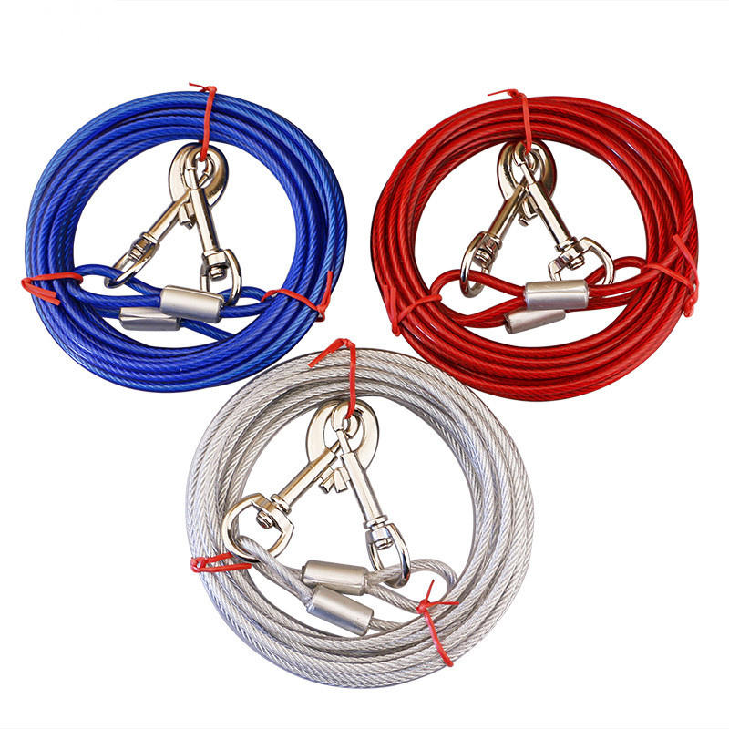 Blue Heavy-Duty Steel Wire Dual-Head Dog Tie-Out Cable Leash(6mm x 10m - 33ft) - with Dual Swivel Hooks for Tethers and Double Dog Walking — image 3