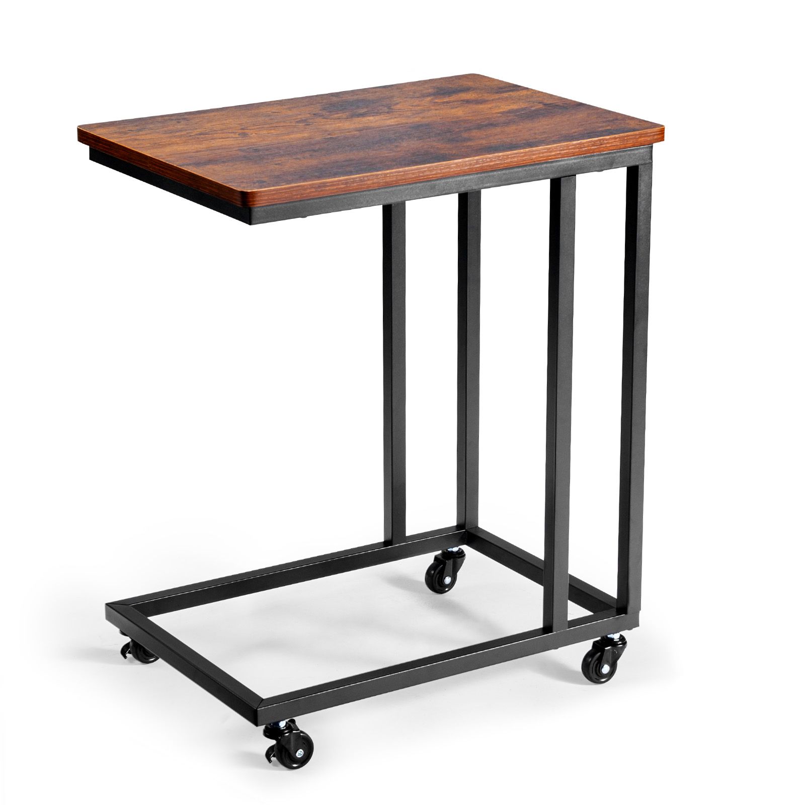 C Table, C Shaped Sofa Side Table with Metal Frame Rolling Casters, Portable C Shaped End Stand for Living Room Bedroom Office, 19.69 x 13.78 x 23.82 inches