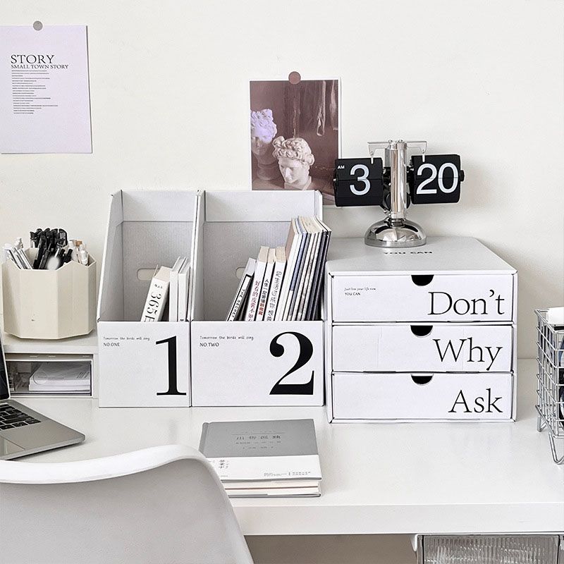 Desk Organizer with Drawer Corrugated Paper 3 Tier Desktop Storage Box for Home Dorm Office White โ image 6