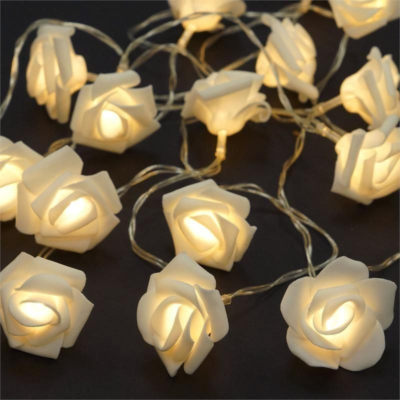 50 White Rose 3D Fairy Lights 5M LONG String, Battery (AA) Indoor & Outdoor Decorations Wedding Valentines Romantic Room Table Lighting — image 4