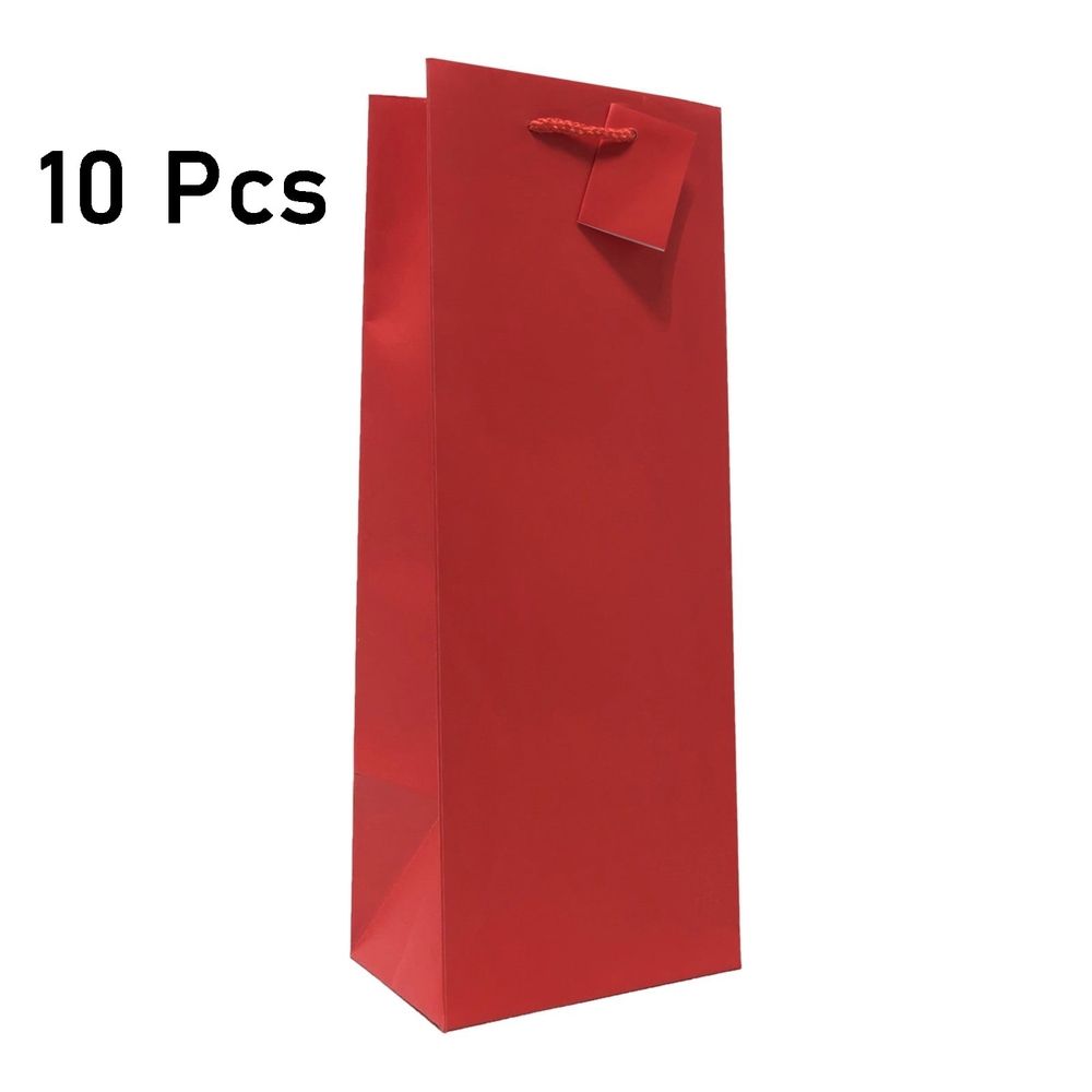 Gift Bags, 10 Pack 14x3.5x3.5 inches Wine Bottle Bag Red Gift Bags with Handles for Birthday, Wedding, Party Supplies, Holidays, Chirstmas,Red