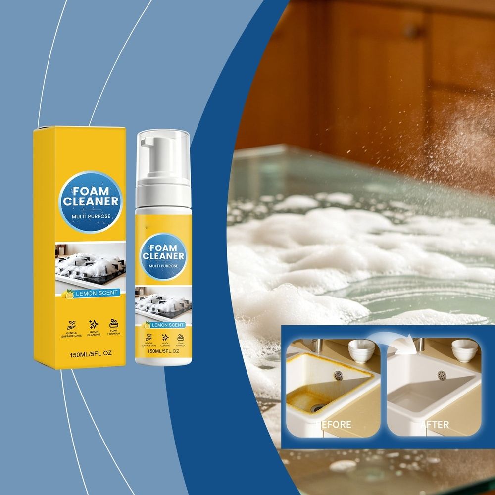 Multi-Purpose Foam Cleaner, Heavy Duty Deep Cleaner, 4-in-1 Multi-Enzyme Foam Spray, 150ml for Car Interior Upholstery, Home Furniture and Fabric Stain Removal