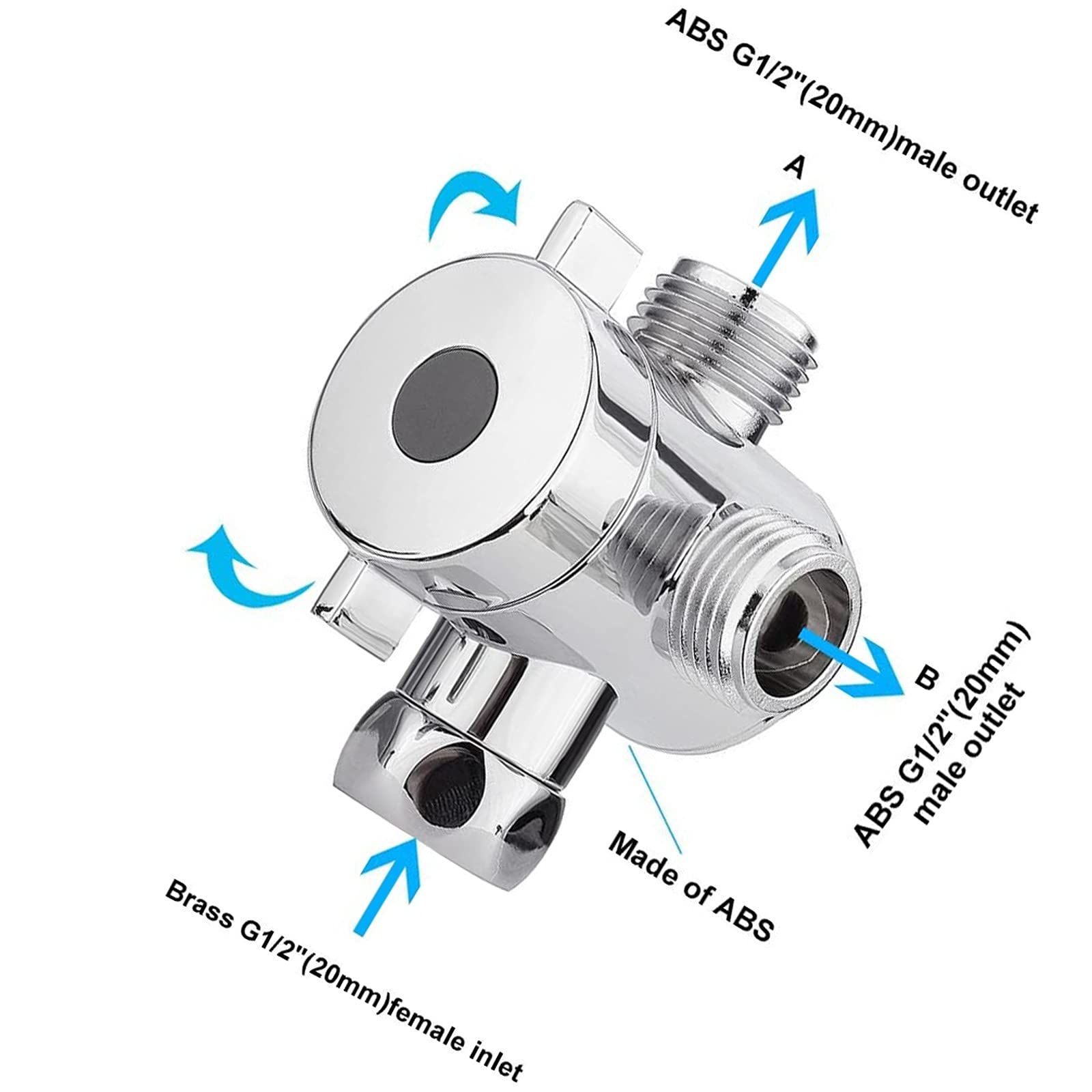 3-Way Shower Diverter Valve, G1/2 Inch T-Adapter Valve Connector, One Inlet And Two Outlets Brass (Silver) โ image 3