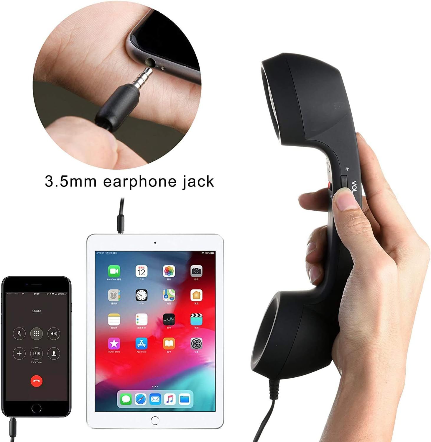 3.5mm Telephone Handset Cell Receiver Mic Microphone Speaker for Mobile Cellphone Smartphone (Black) — image 2
