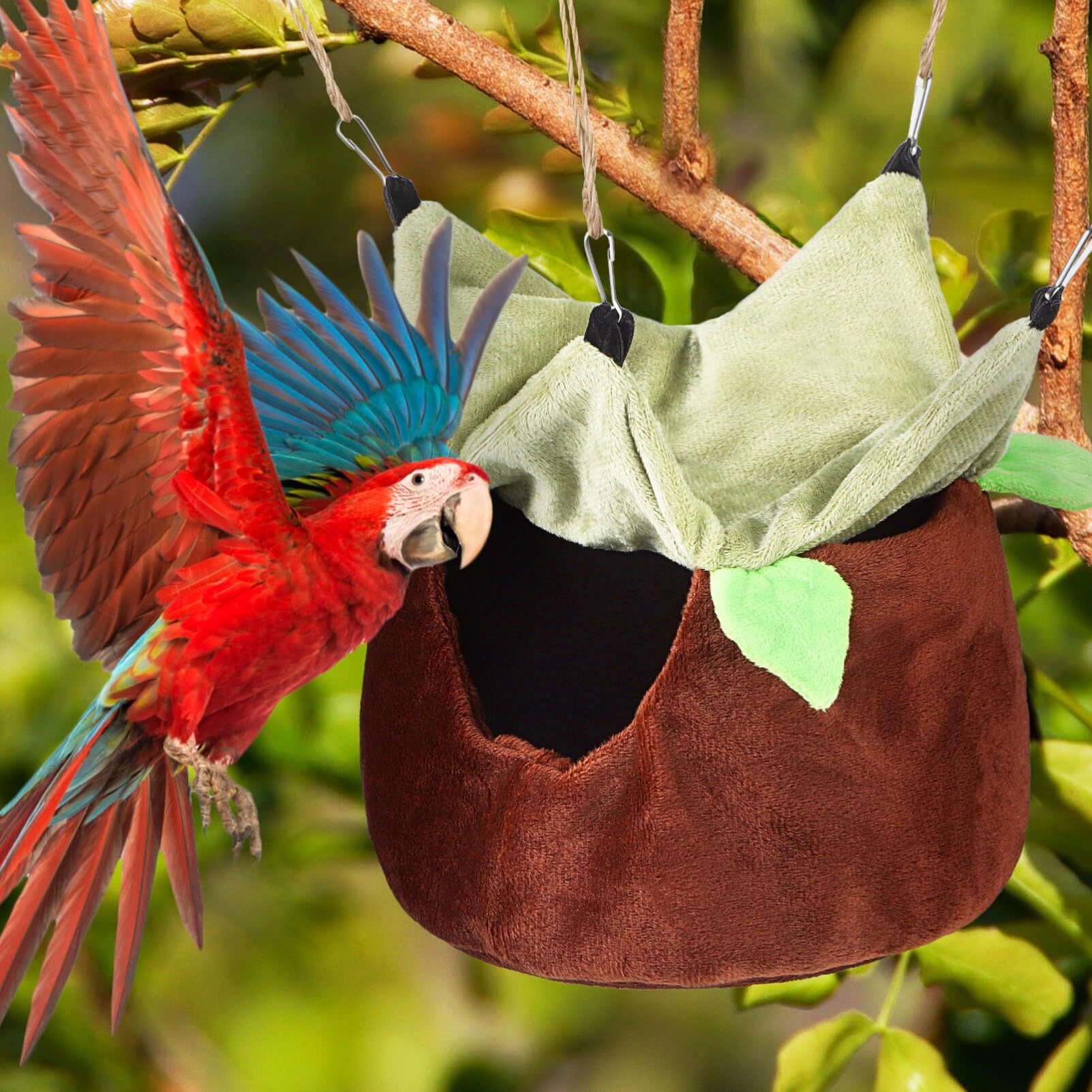 Two Layers Bird Parrot Bed Nest Snuggle Hammock for Parakeet Lovebird Cockatoos,Warm Sugar Glider Ferret Bed Plush Hideout House for Guinea Pig Hamster (Brown — image 4