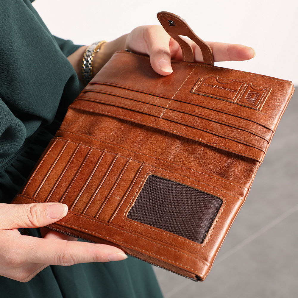 Purple Brown Premium Leather Long Wallet Clutch Organizer 19x10x3cm - 15 Card Slots — image 3