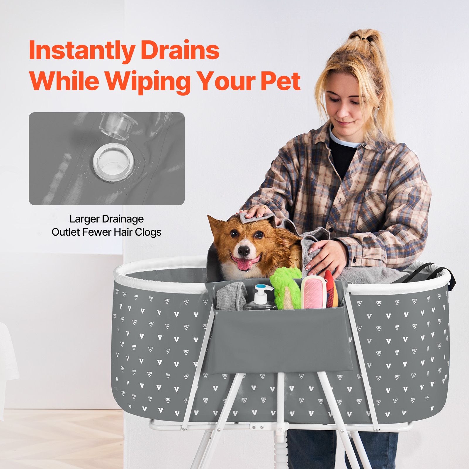 Portable Dog Bathtub, Elevated & Foldable Space-saving Pet Shower Station with Efficient Drainage, Bathing Tub for Washing & Grooming Small and Medium Size — image 5