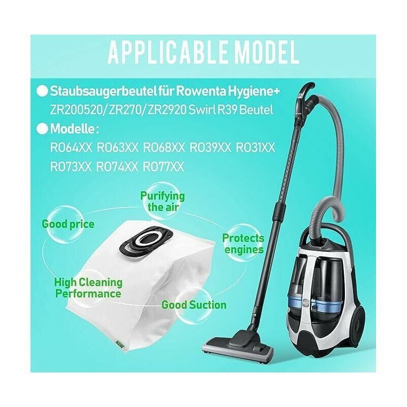 10 Bags Vacuum Cleaner Bags Compatible with Rowenta ZR200520 ZR200720 RO64xx RO63xx RO68xx RO39xx — image 2