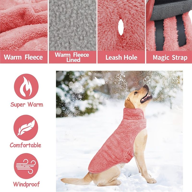 Pink XL Dog Fleece Vest, Super Warm & Windproof Winter Coat for Large Dogs — image 6
