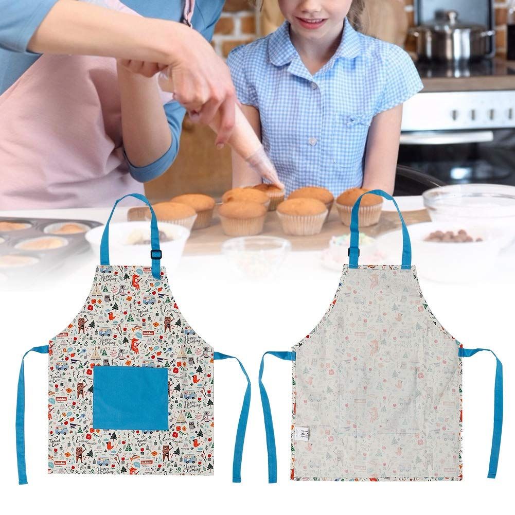 Kids Apron and Chef Hat Set Cute Children Baking Aprons Comfortable Cotton Canvas for Cooking Baby Baking Aprons โ image 3