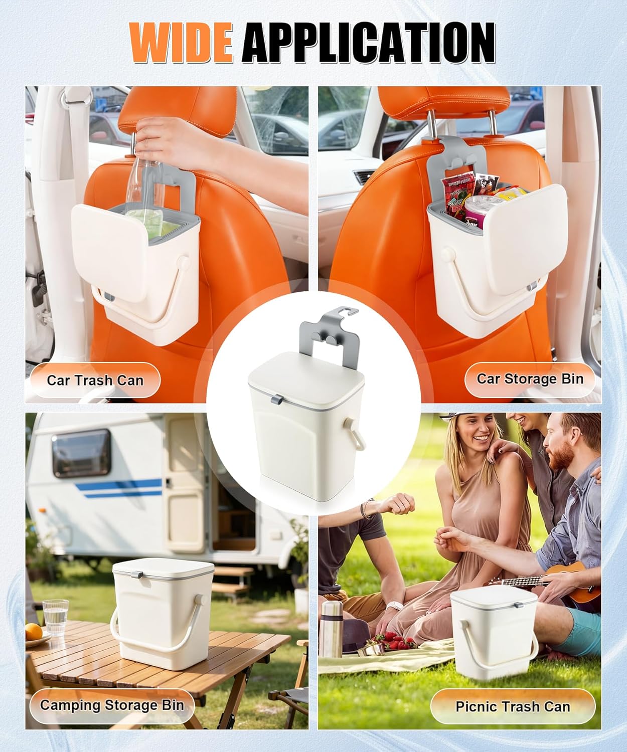 Car Trash Can with Lid and Phone Holder, Universal Bin, Waterproof Hanging Vehicle Garbage Can, Leak Proof Organizers Storage, Accessories Interior for Women â image 6