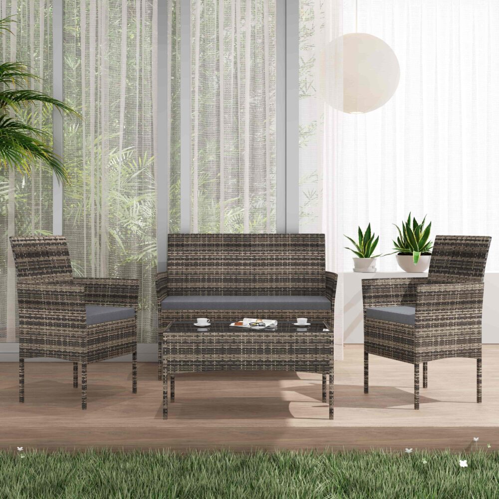 4 Seater Wicker Outdoor Lounge Set – Mixed Grey โ image 3