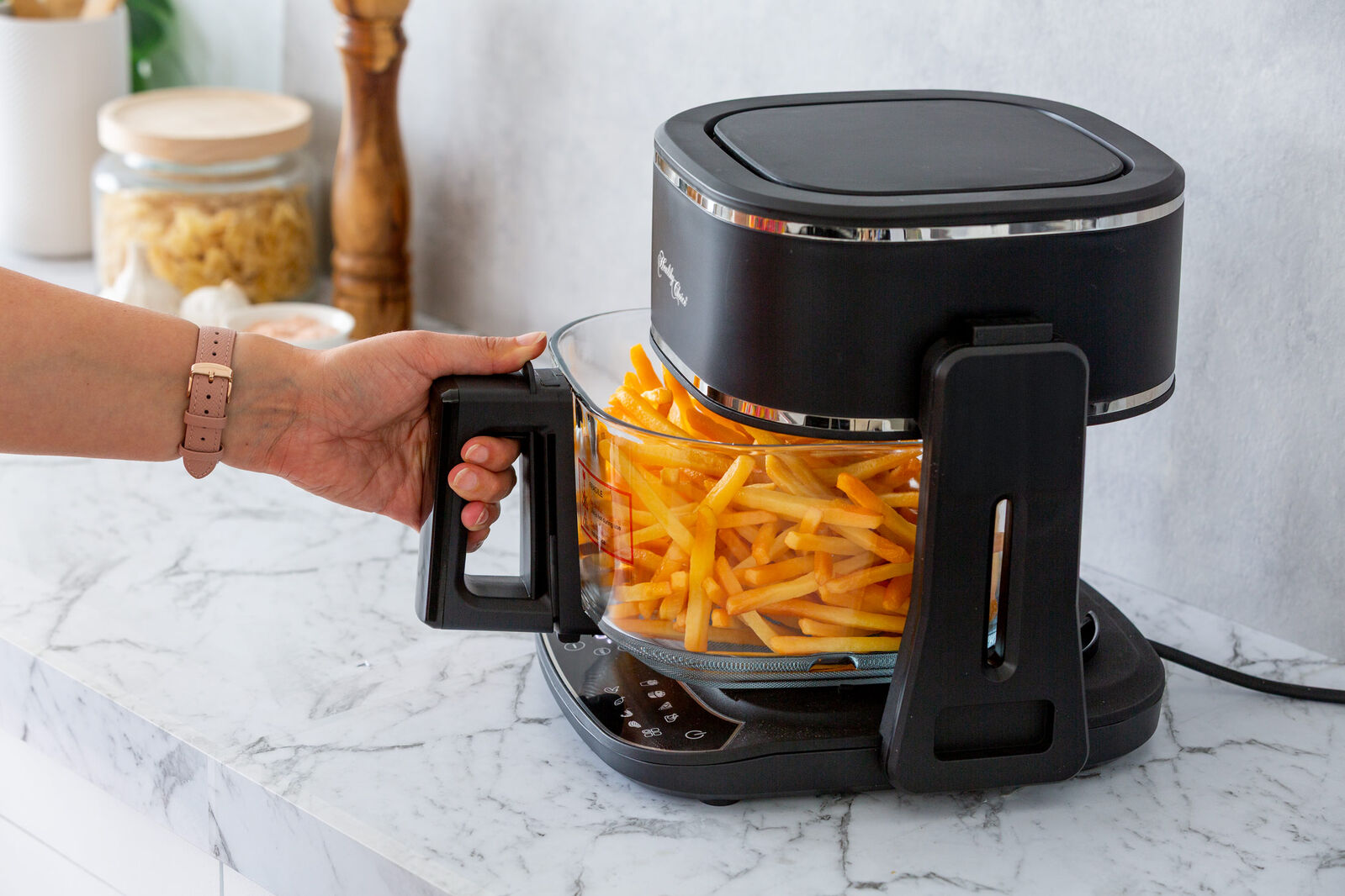 5L 2in1 Air Fryer and Grill, 1400W, Digital Touch Control, Clear Glass Cooking Basket β image 4