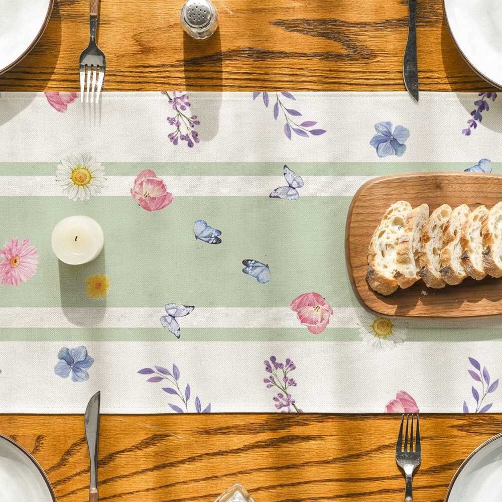 Vase Bloom Tulip Lavender Summer Table Runner, Seasonal Spring Kitchen Dining Table Decoration for Home Party Decor 13 × 72 Inch — image 3