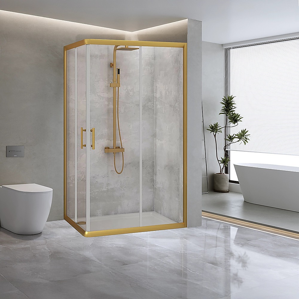 Adjustable 900x1200mm Double Sliding Door Glass Shower Screen in Gold โ image 2