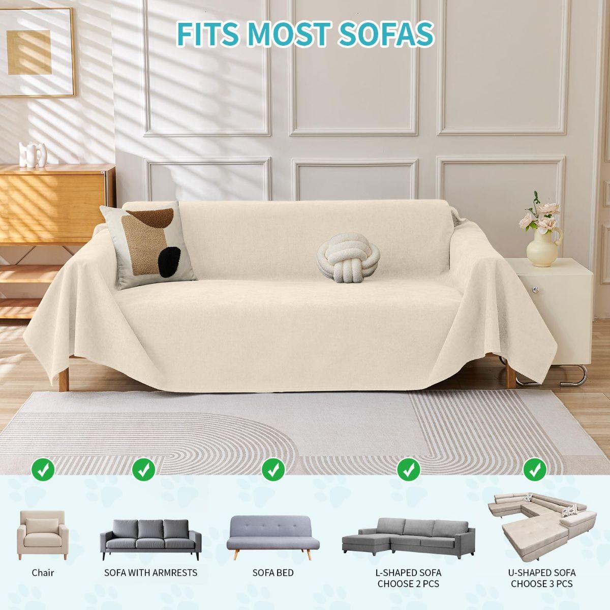 71" x 118" Couch Protector from Cat Claws, Waterproof Couch Cover Anti Slip, Couch Cover 3 Cushion Sofa Washable, Anti-Scratch Pet Sofa Cover Heavy — image 5
