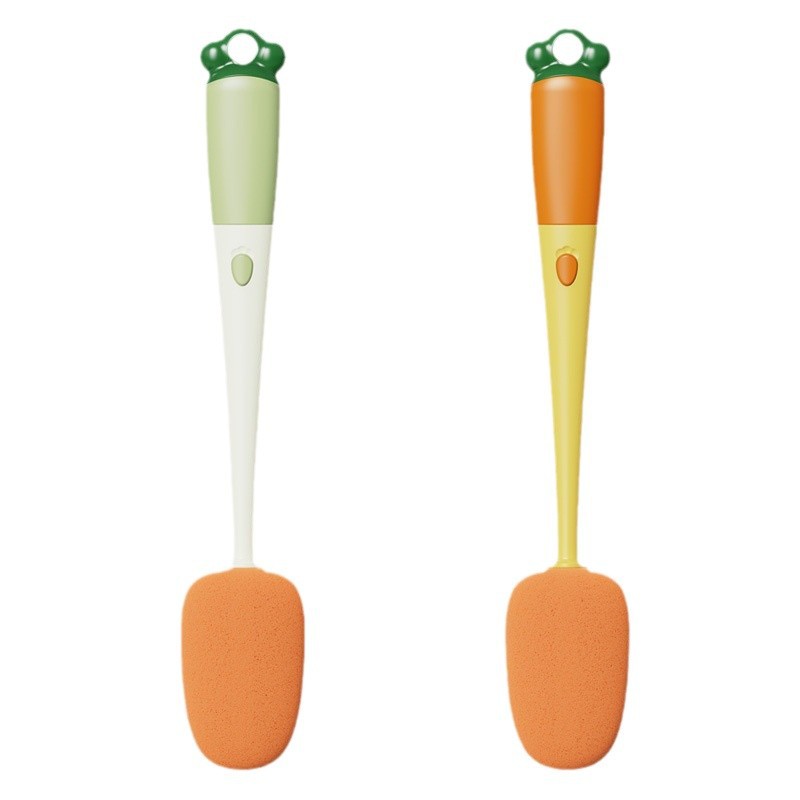 2 Pack 3-in-1 Bottle Cleaning Brushes with Sponge Head, Crevice Brush and Soft Rubber Scraper for Cups and Baby Bottles, Orange and Green