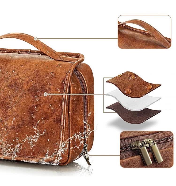 Coffee Luxury PU Business Travel Toiletry Bag - Large Capacity Waterproof Makeup Organizer with Dividers - Portable & Stylish Bathroom Storage — image 6