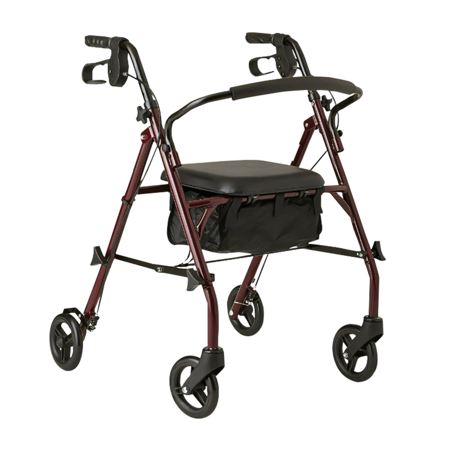 Orthonica Foldable Steel Frame 4-Wheel Rollator Walker, Height Adjustable Handles & Brakes, Seniors Mobility Aid