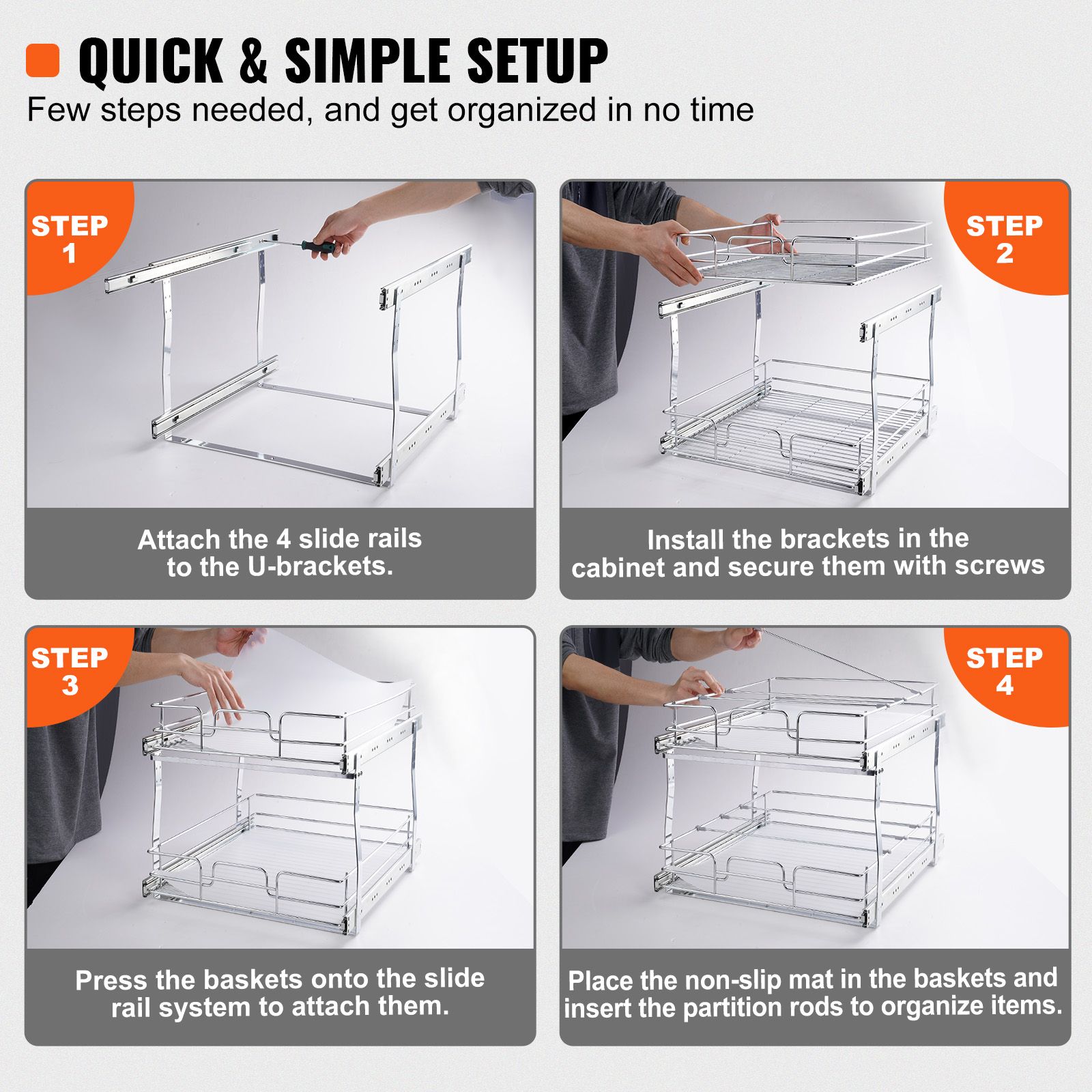2-Tier Wire Pull Out Cabinet Under Sink Organizer 14 × 21 Inch Drawer Basket — image 5