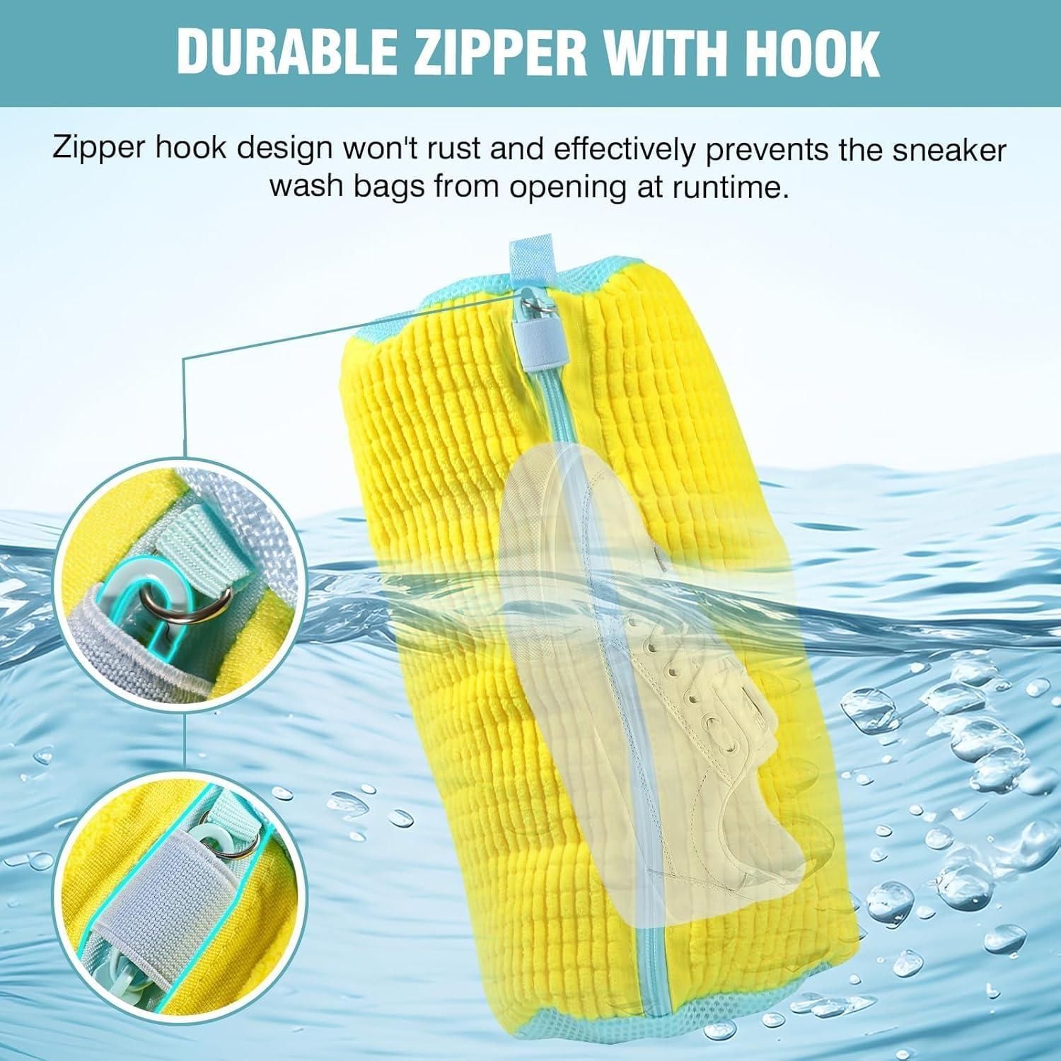 Laundry Bags 2 Pack Mesh Shoe Washing Bags with Hanging Hook Zipper Closure Yellow โ image 4