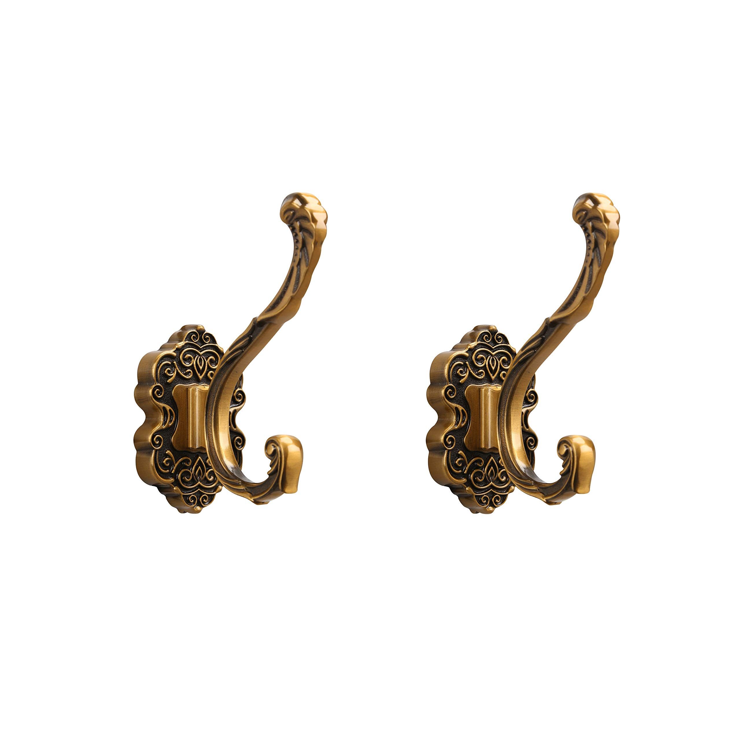Coat Hooks Wall Mounted - Decorative Towel Hooks - Aluminum Heavy Duty Wall Hooks for Hanging Coats- Pack of 2 Vintage Style