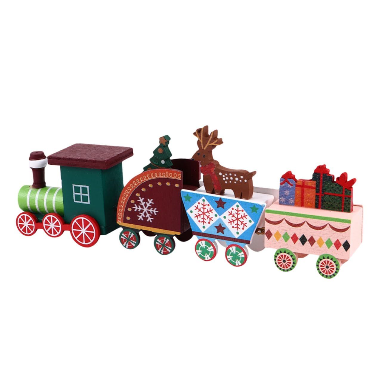 Wooden Christmas Train Statue Ornament Christmas Decoration for Home Santa Claus Gift Figurines Crafts Table Decor