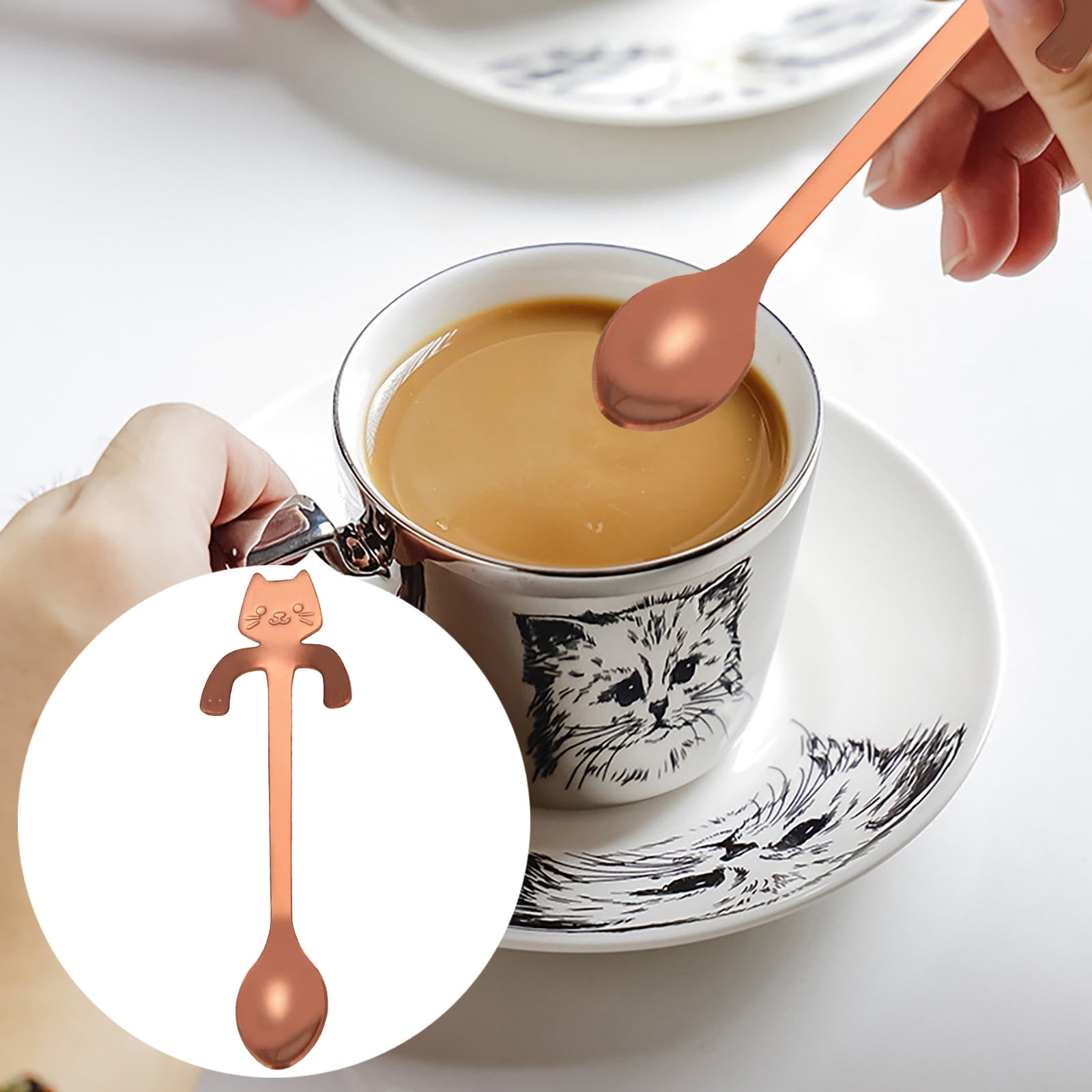 1 Piece Stainless Steel Cat Spoon, Short Handle Coffee and Dessert Spoon for Tea, Hot Chocolate and Kitchen Use, Rose Gold — image 2