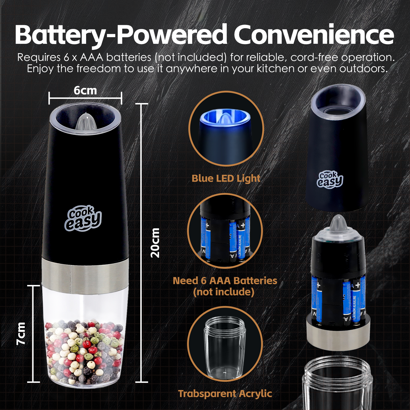 2 Pcs Gravity Sensor Electric Salt and Pepper Spice Grinder β image 4