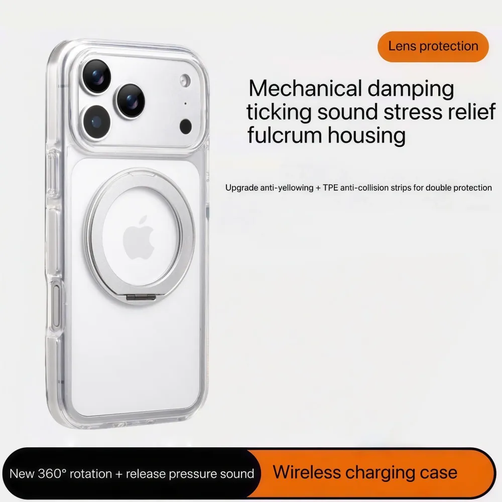 Clear MagSafe iPhone 17 Pro Case with 360° Rotating Ring Stand - Silver Edition — image 5
