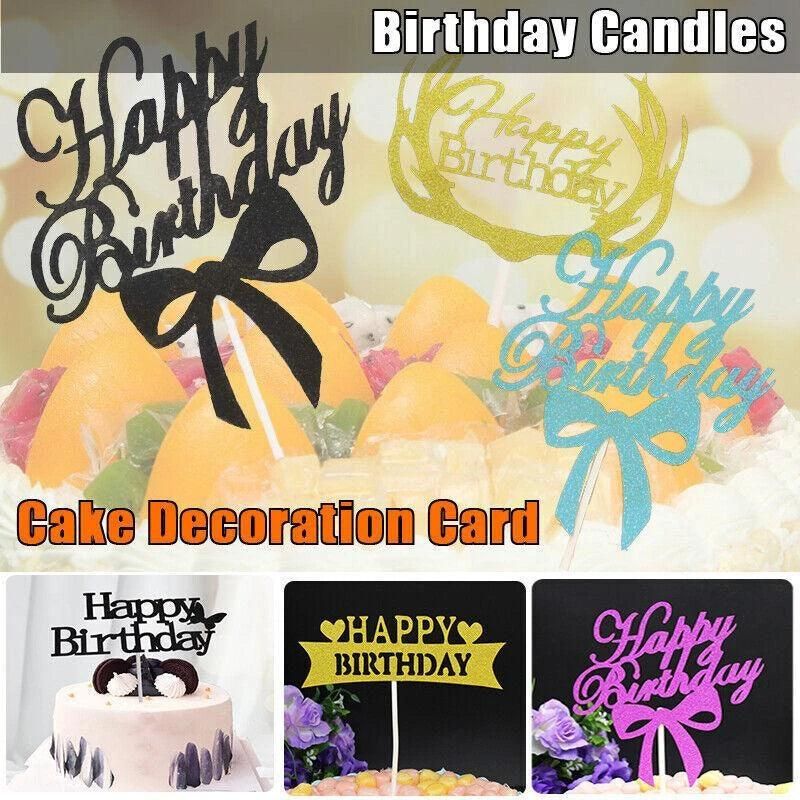 Happy Birthday Cake Topper Colour Printed Acrylic Party Decorations - Silver-Happy Birthday โ image 2