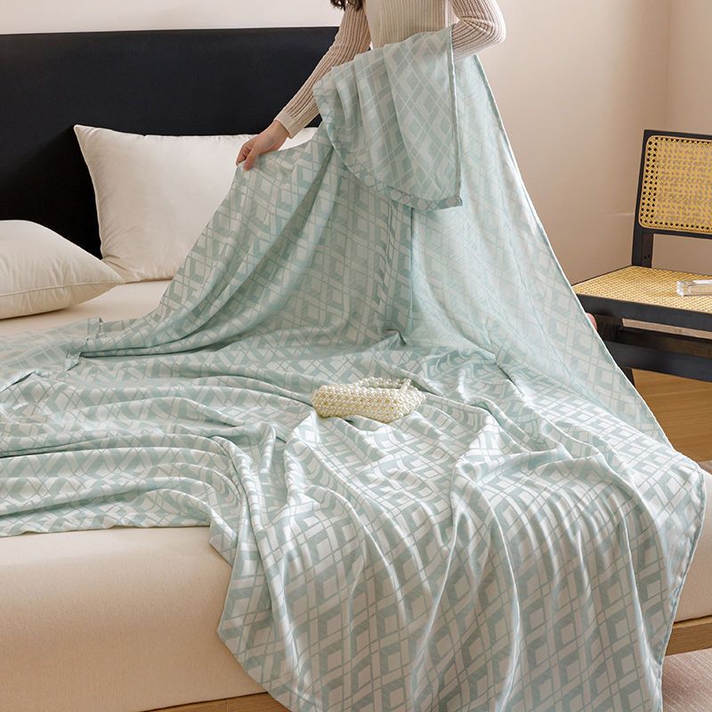 Blue Diamond Pattern Bamboo Fiber Summer Cooling Blanket 200×230cm for Bed Sofa Air Conditioned Room Lightweight Breathable Gauze Coverlet — image 3