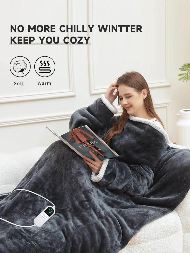 Wearable Heated Blanket With Sleeves Heated Throw Temperature - Gray - Size 127-177cm โ image 3
