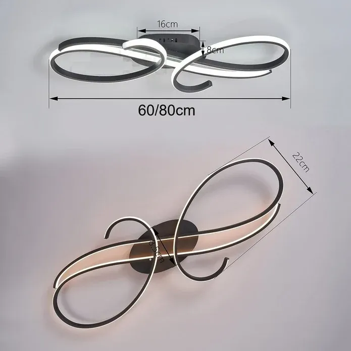 BAMDECOR AD2576 Modern Minimalist Curved Line Iron Aluminum Silicone LED Semi-Flush Mount Ceiling Light For Living Room (Black) — image 5