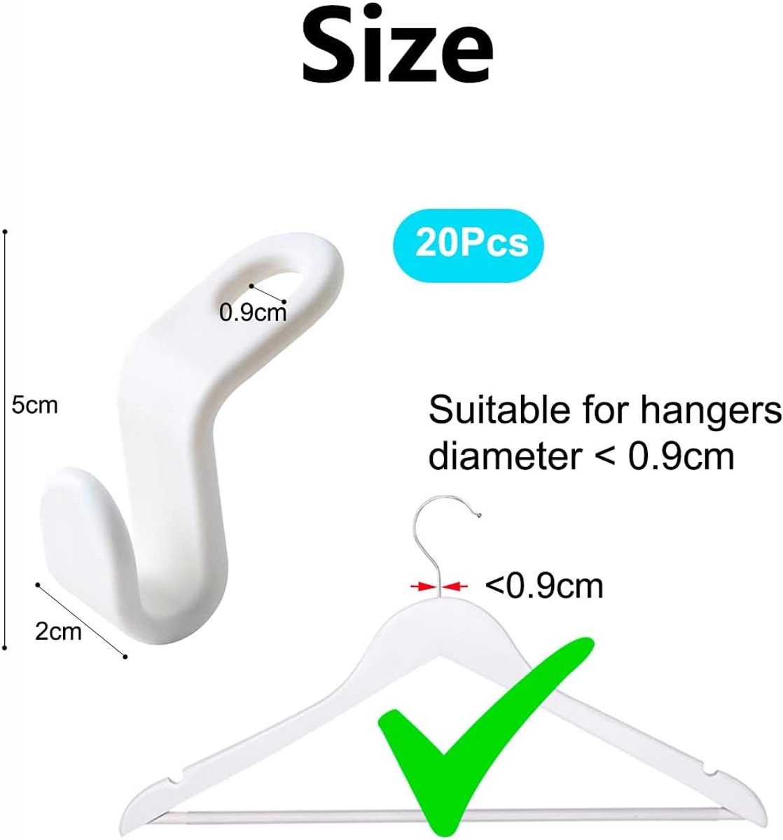 Hook - Connecting hook for hangers - 20 Hanger hooks - Ideal space saver for your wardrobe - Wit — image 6