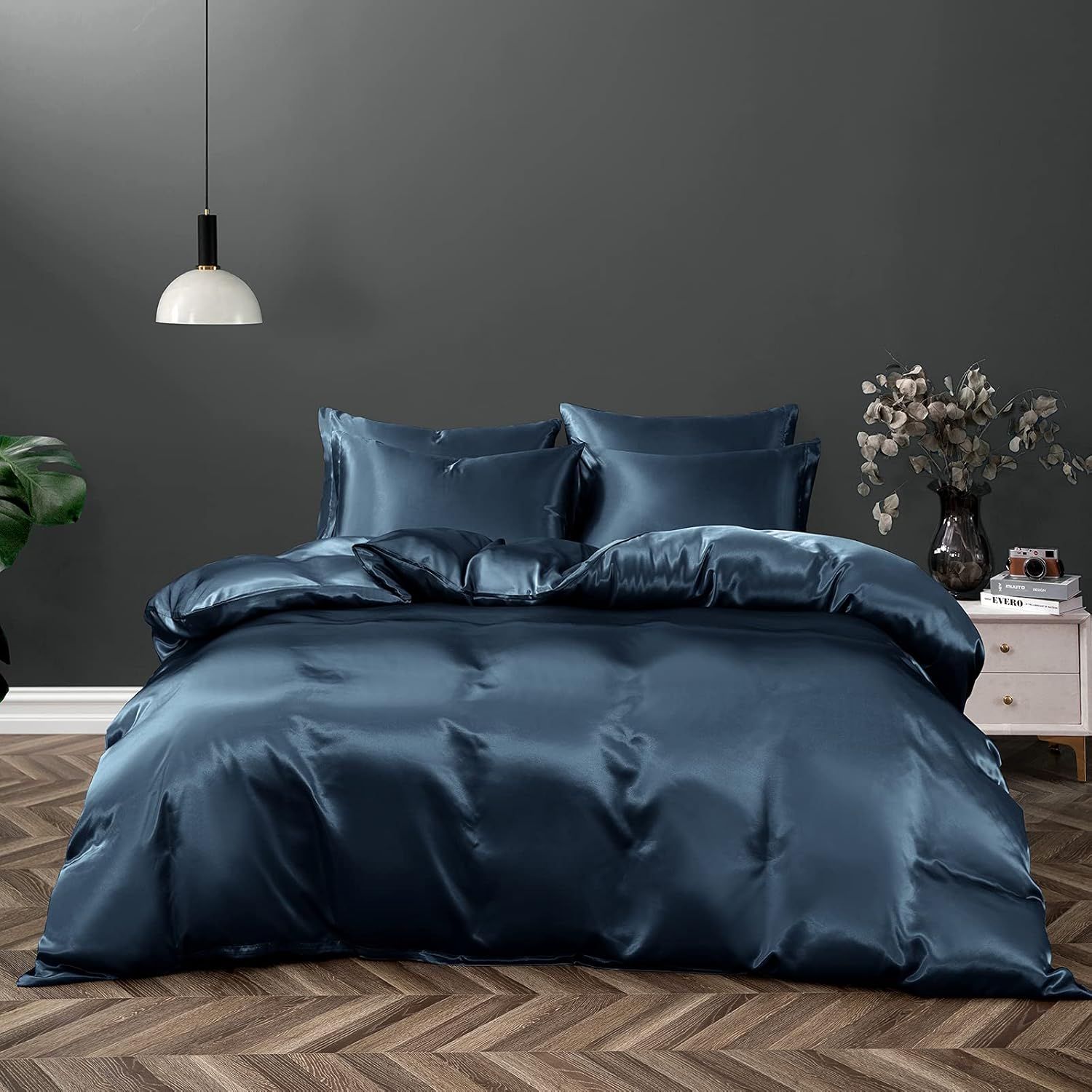 Satin Quilt cover Set Hotel 3 Pieces Quilt cover with Pillowcase, Art Silk Bedding Set-Luxury Soft Silky pillowcase for Hair and Skin, Similar to Silk