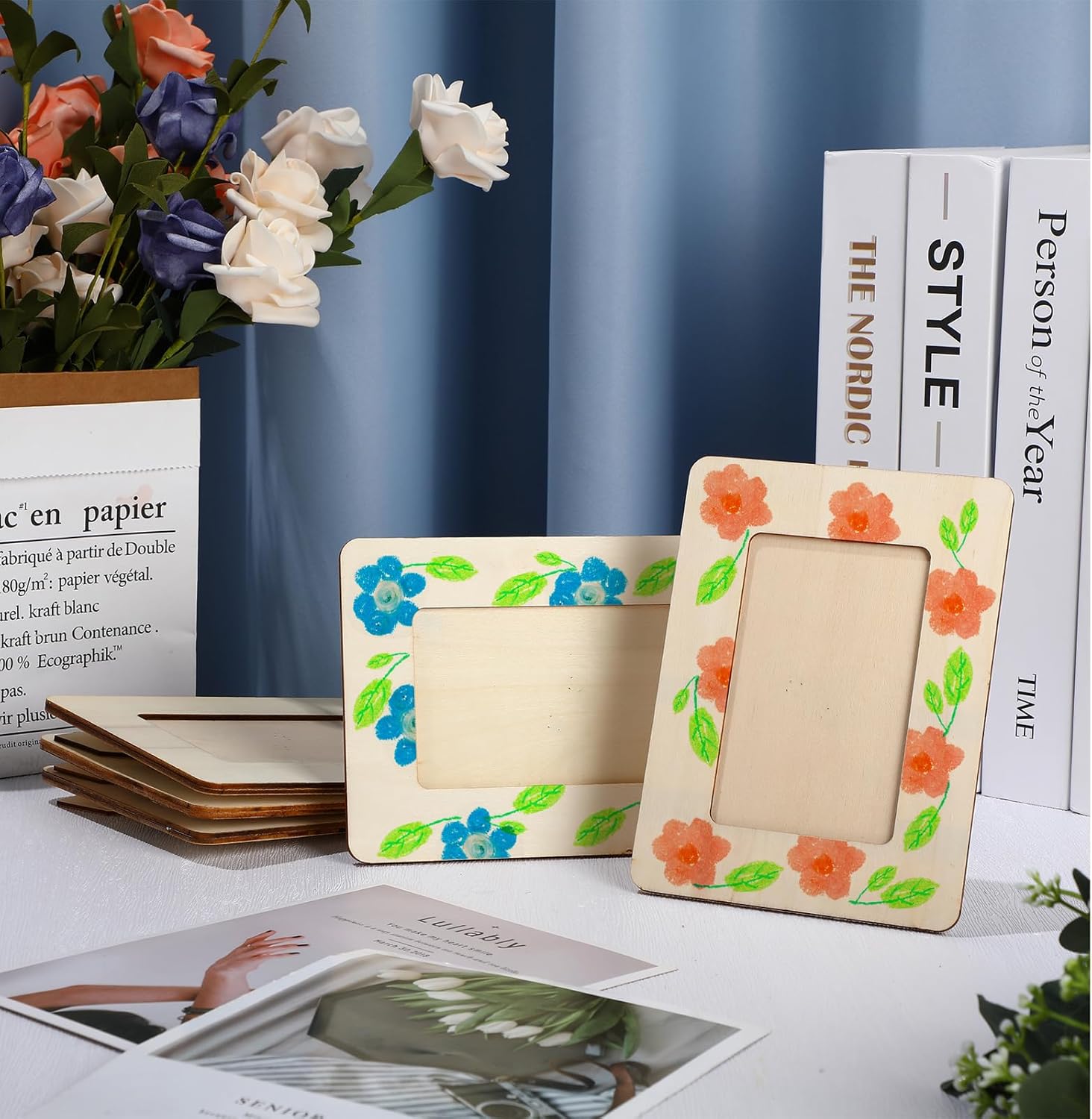 24 Pcs Unfinished Wooden Craft Frames for 3" x 5" Photos DIY Photo Frames Paintable Picture Frames Wood Frames for DIY Painting Project Thanksgiving School โ image 6