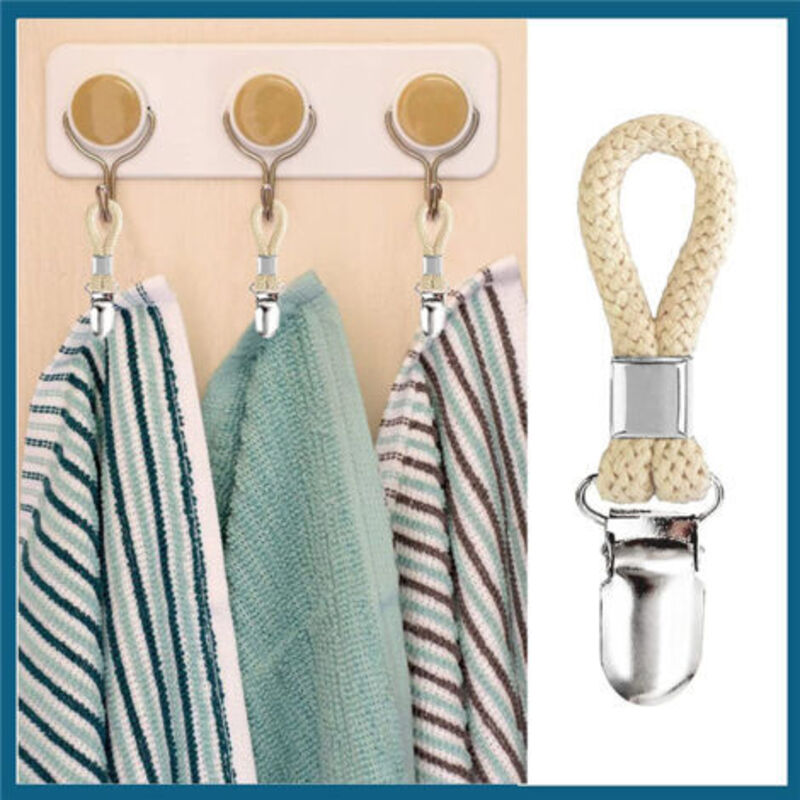 Metal Towel Clamps 5-Pack Kitchen Bathroom Towel Hooks with Braided Cotton Holder for Dishcloths โ image 2