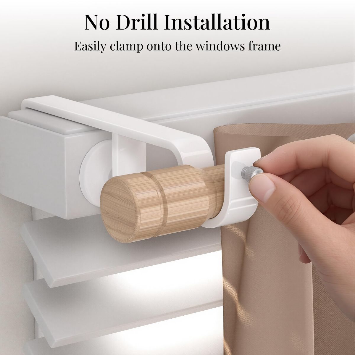 3 Pack Over-Blinds Curtain Rod Brackets for Outside-Mounted Blinds, No Drill, Adjustable Fit - White — image 5