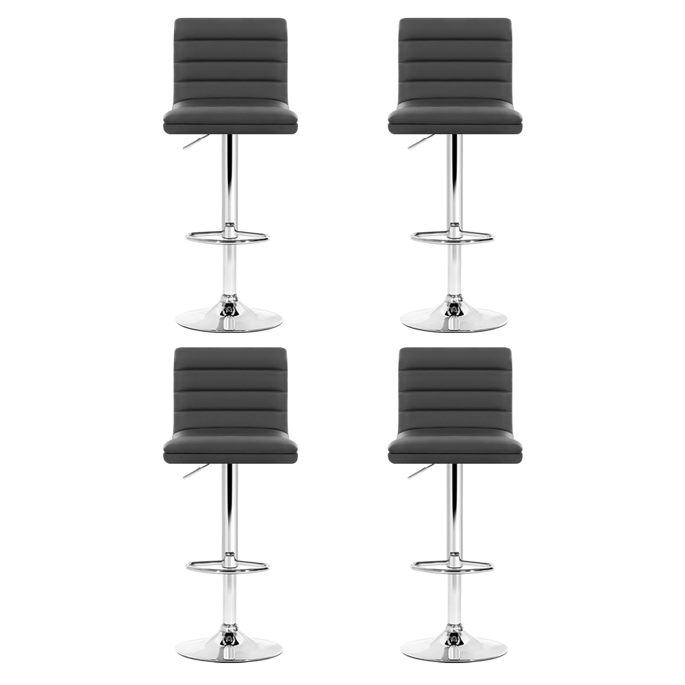 Artiss Set of 4 PU Leather Lined Pattern Bar Stools- Grey and Chrome โ image 3