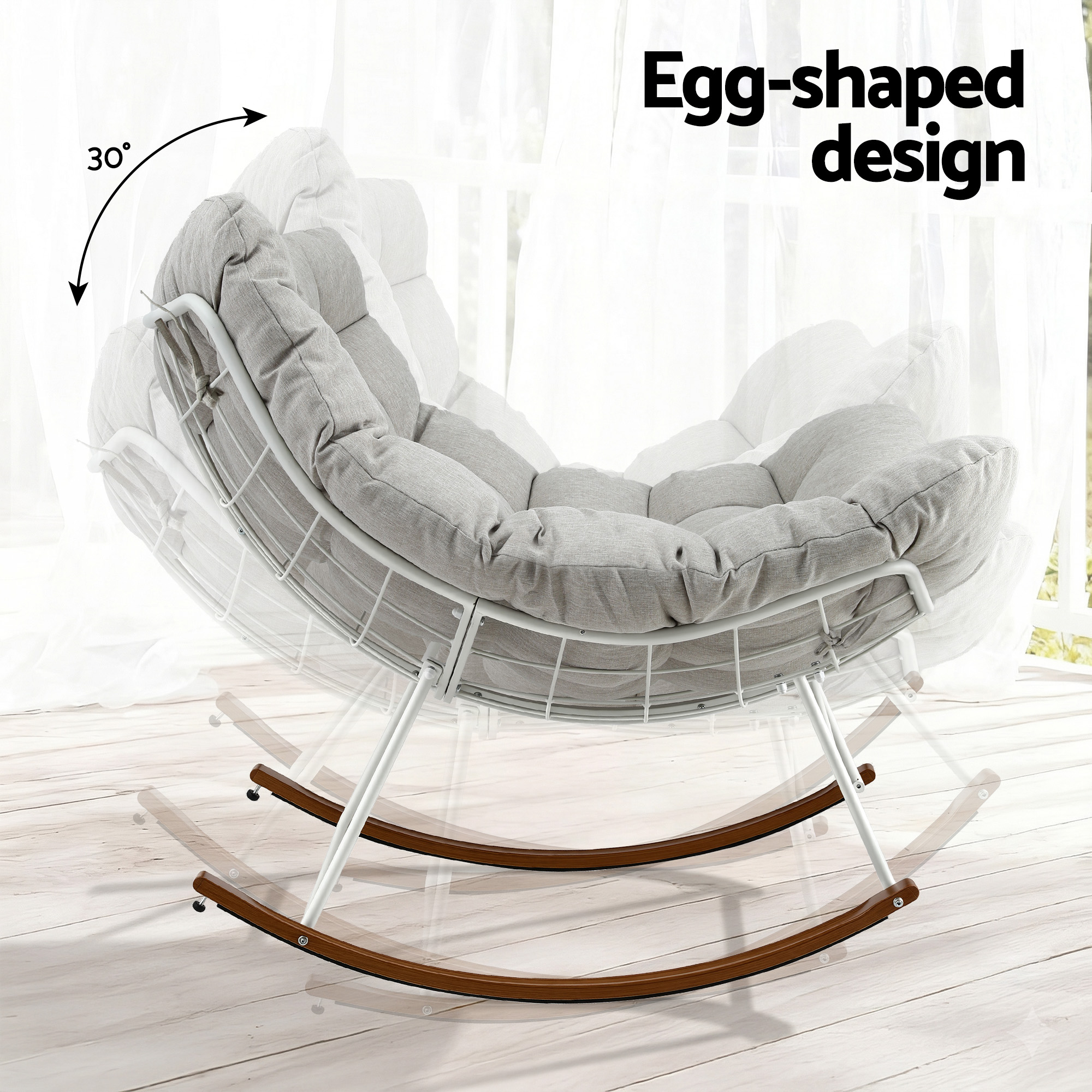 Gardeon Outdoor Rocking Chair Furniture Papasan Recliner Garden Patio Lounge Setting White — image 5