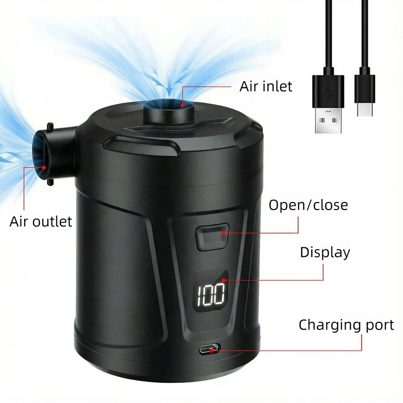 Outdoor Camping Digital Electric Air Pump, 5200mAh Built-in Battery, for Air Mattresses and Swim Rings - Black — image 2